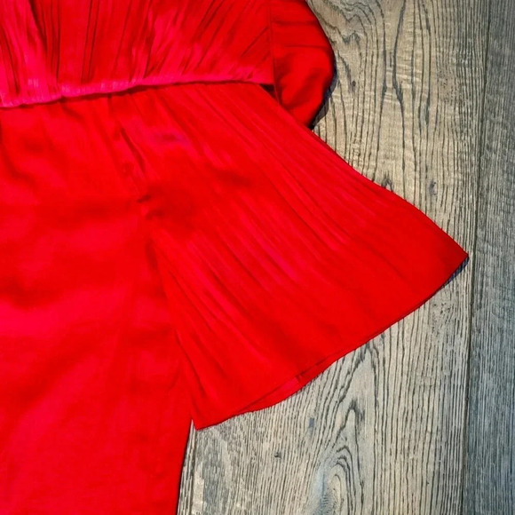 MAJE Locao Off the Shoulder Ruffle Top Size 1 Small Red Boho Satin Festival READ - Picture 10 of 15